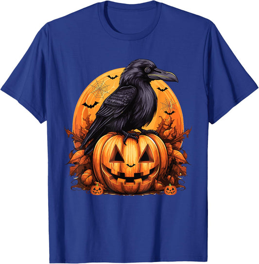 Crow Bird on Pumpkin Crow and Jack o lantern Halloween Party T-Shirt - T-Shirt | Royal