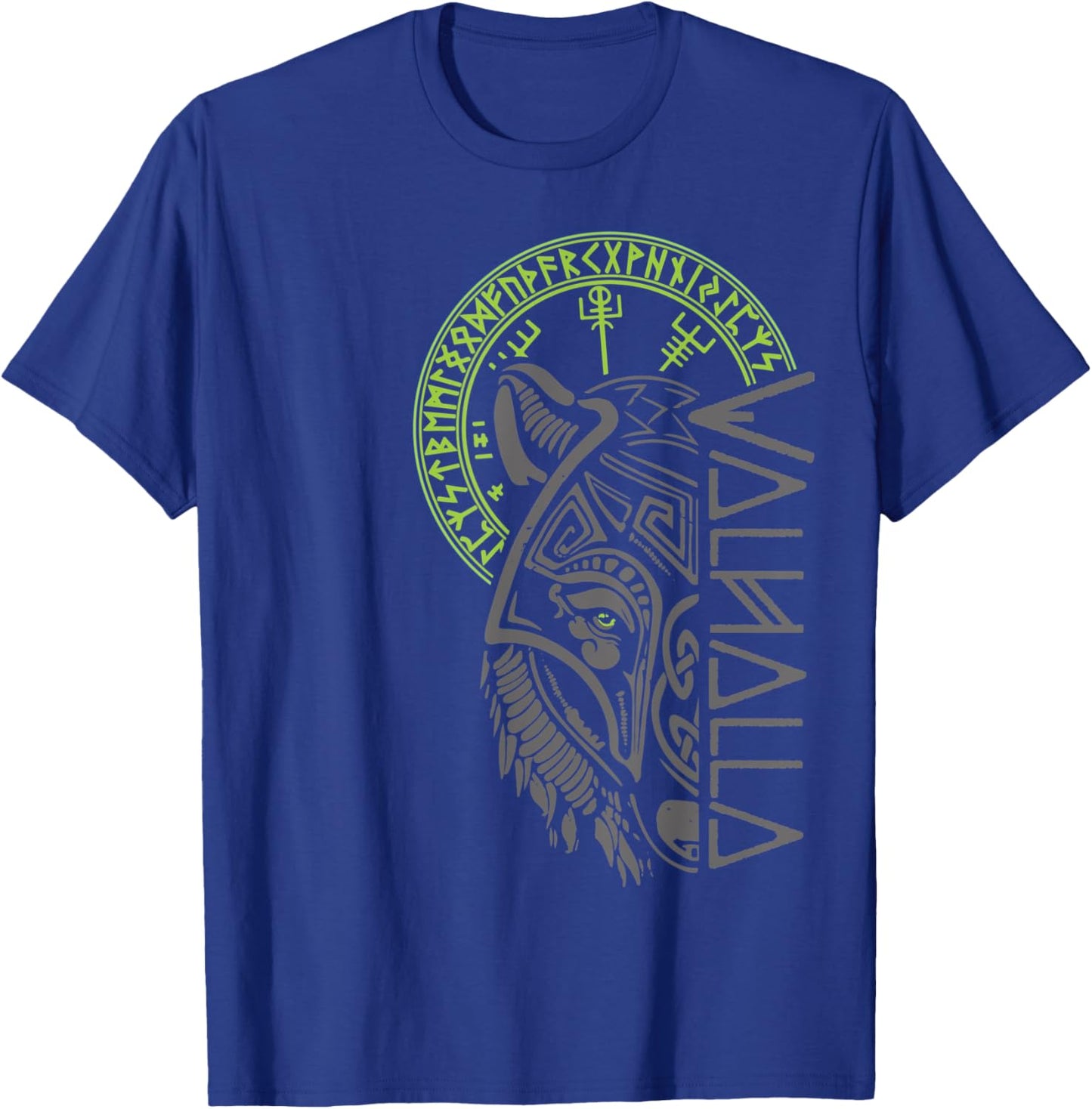 Valhalla Wolf Mask Odin Runes Norse Compass Viking T-Shirt - T-Shirt | Royal