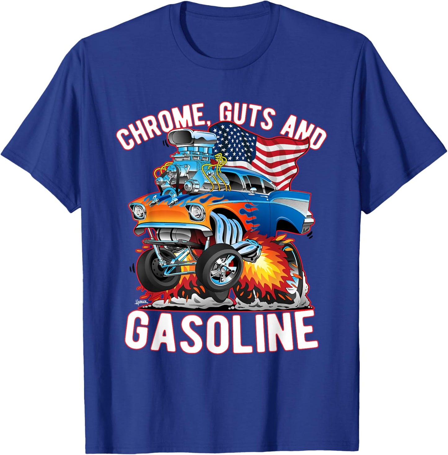Jeff Hobrath Funny Chrome Guts and Gasoline Hotrod Car Cartoon Design - -Adults/Kids, Black, Short Sleeve, Small T-Shirt - T-Shirt | Royal