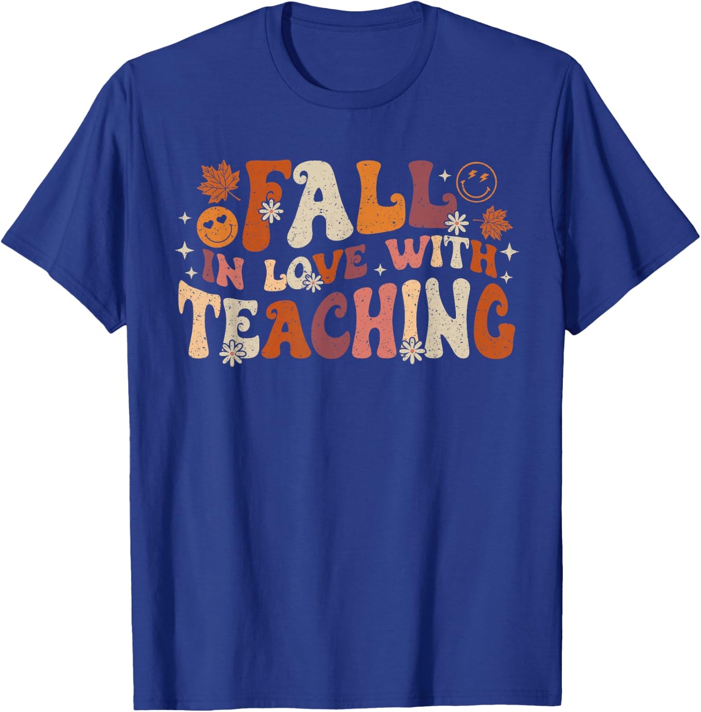 Fall In Love With Teaching Autum Thanksgiving Fall Teacher T-Shirt - T-Shirt | Royal