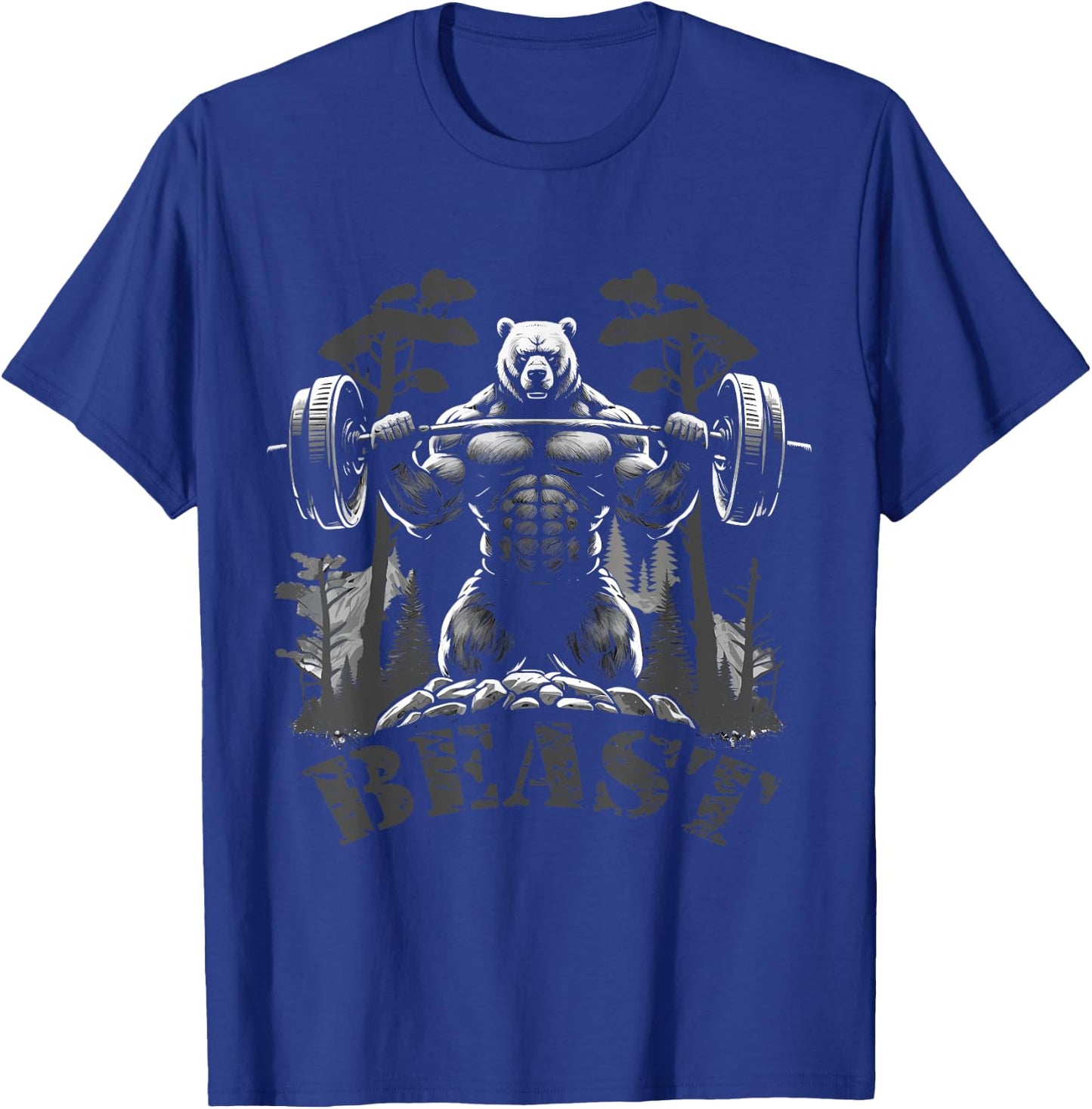 Gym Bodybuilding / Fitness Workout Beast Bear with Dumbbell T-Shirt - T-Shirt | Royal