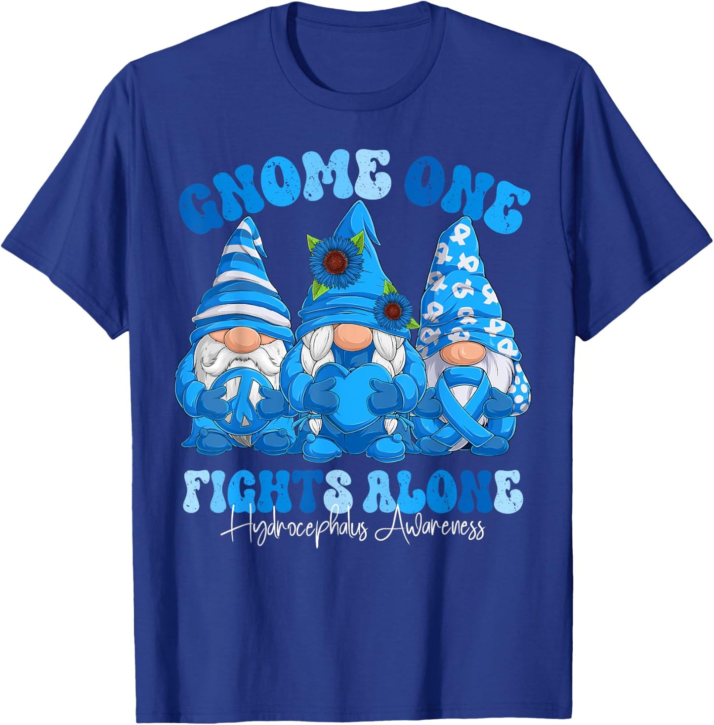 Hydrocephalus Awareness Month Blue Ribbon Gnomies T-Shirt - T-Shirt | Royal