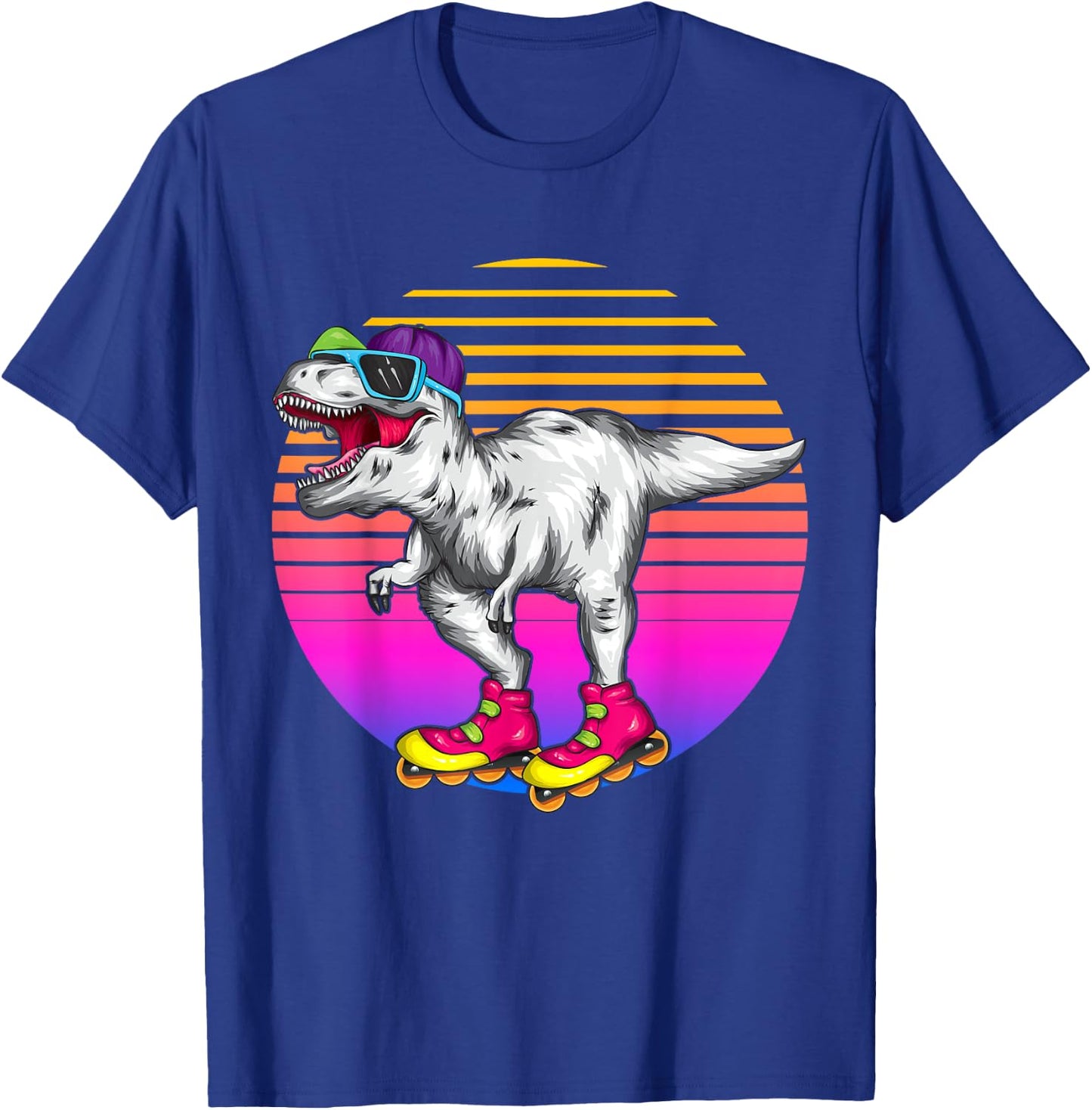 Funny Skating T Rex Dinosaur Roller Skating Lover Skater T-Shirt - T-Shirt | Royal