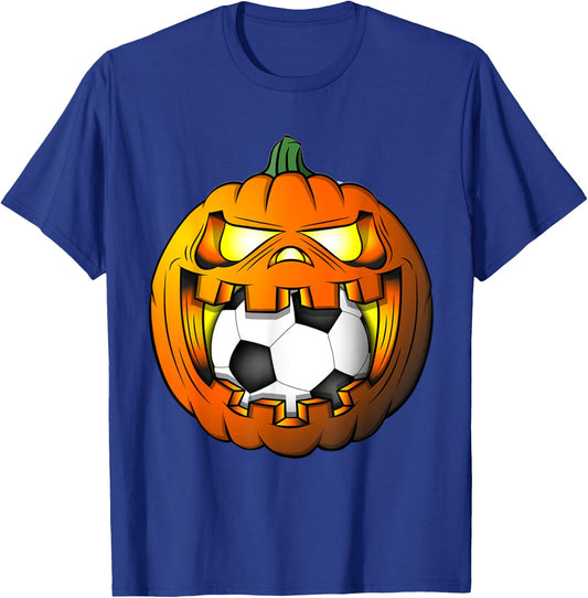 Soccer Player Halloween Pumpkin Skeleton Kids Boys T-Shirt - T-Shirt | Royal