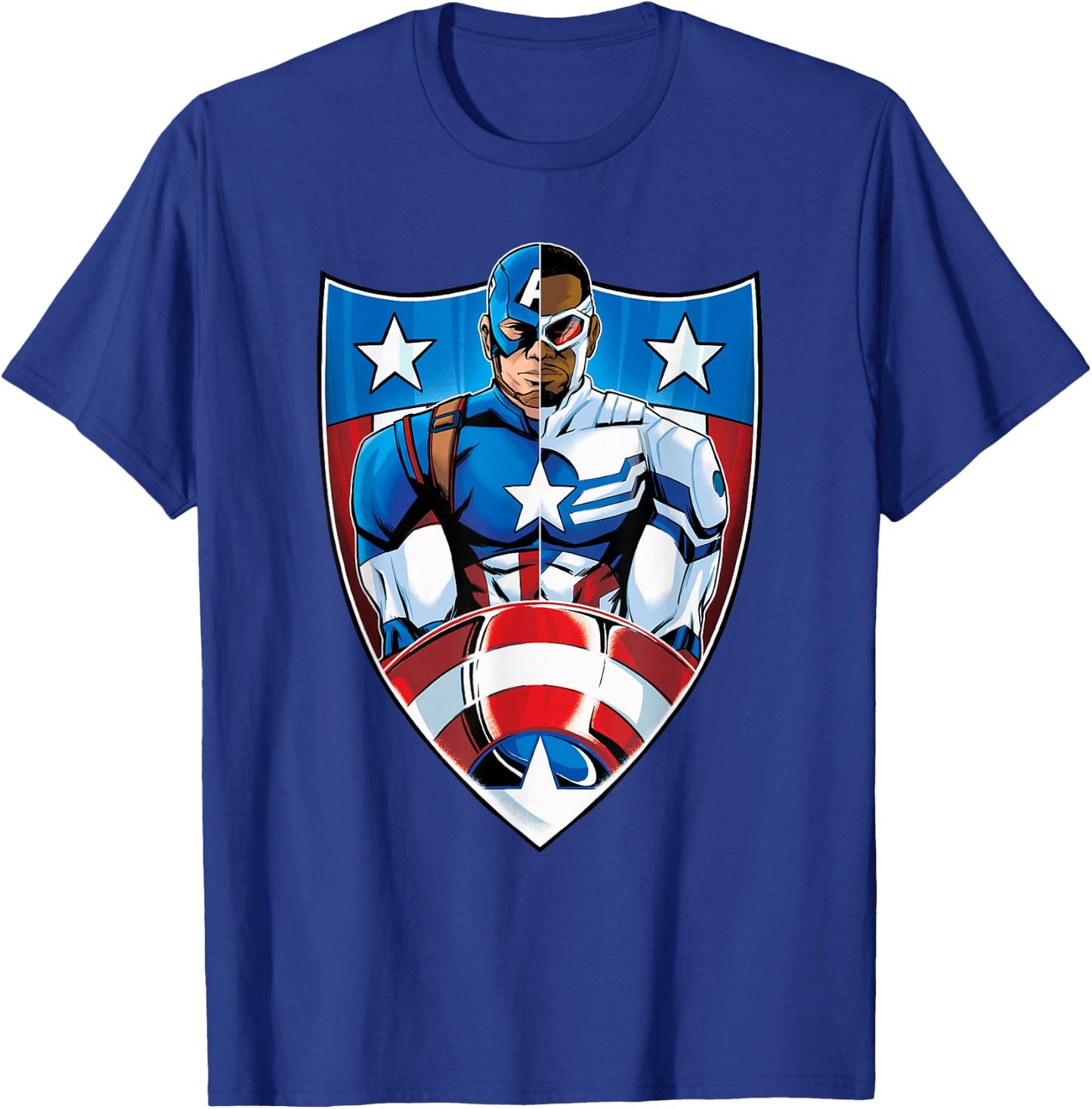 Marvel Captain America Steve Rogers and Sam Wilson on Shield T-Shirt - T-Shirt | Royal