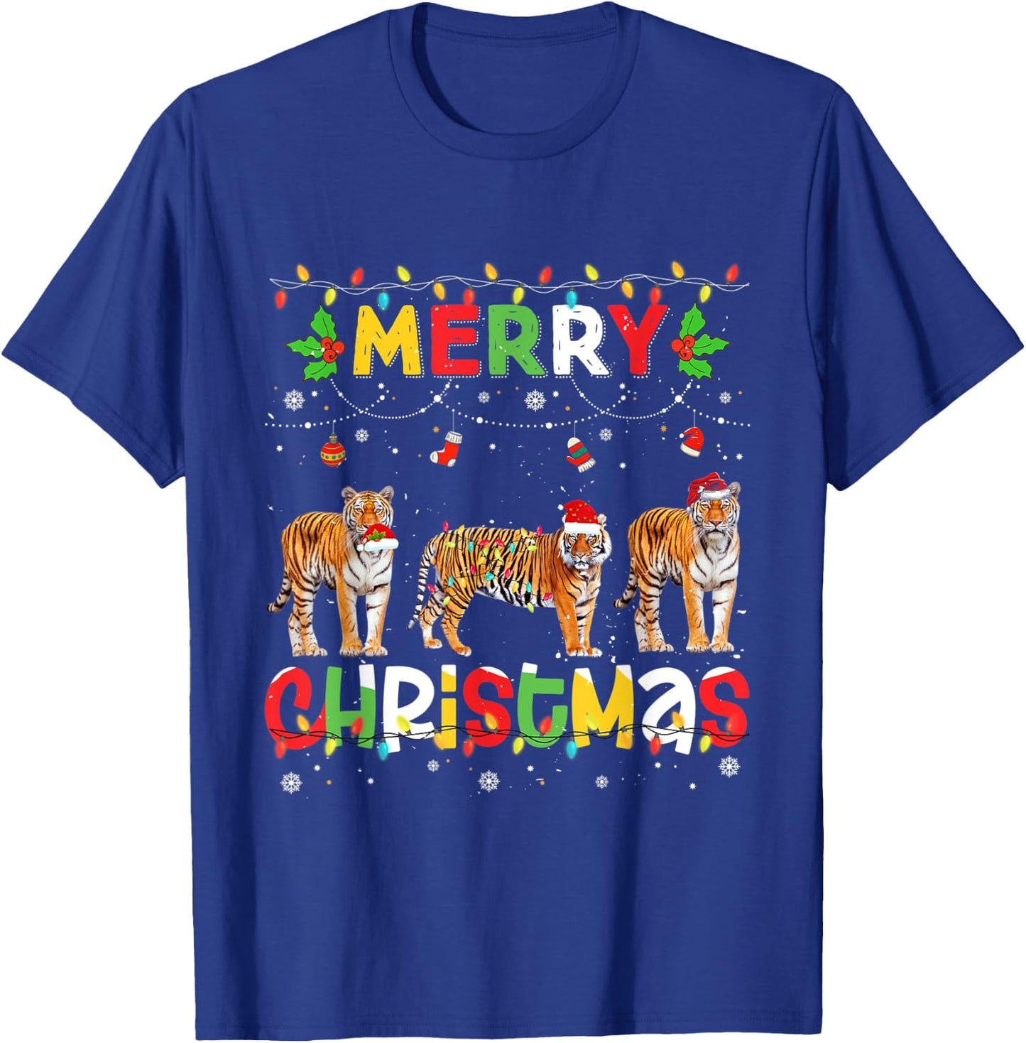 Merry Christmas Tiger Animals Squad Christmas Pajama T-Shirt - T-Shirt | Royal