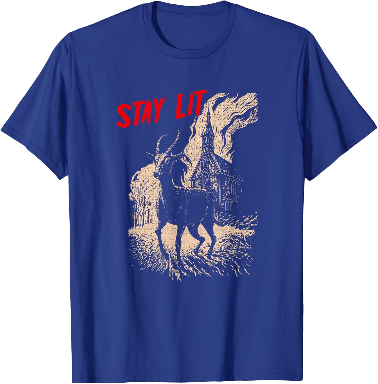 Occult Atheist Black Phillip Burning Church Stay Lit Satan T-Shirt - T-Shirt | Royal