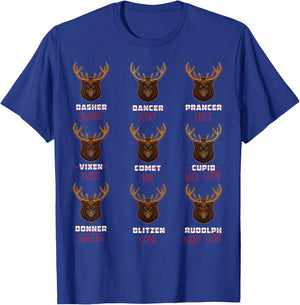 All of Santa's Reindeer Funny Deer Hunter Graphic Christmas T-Shirt - T-Shirt | Royal