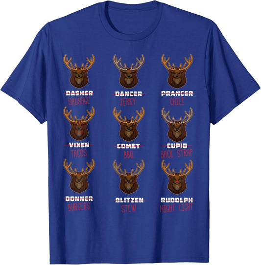 All of Santa's Reindeer Funny Deer Hunter Graphic Christmas T-Shirt - T-Shirt | Royal