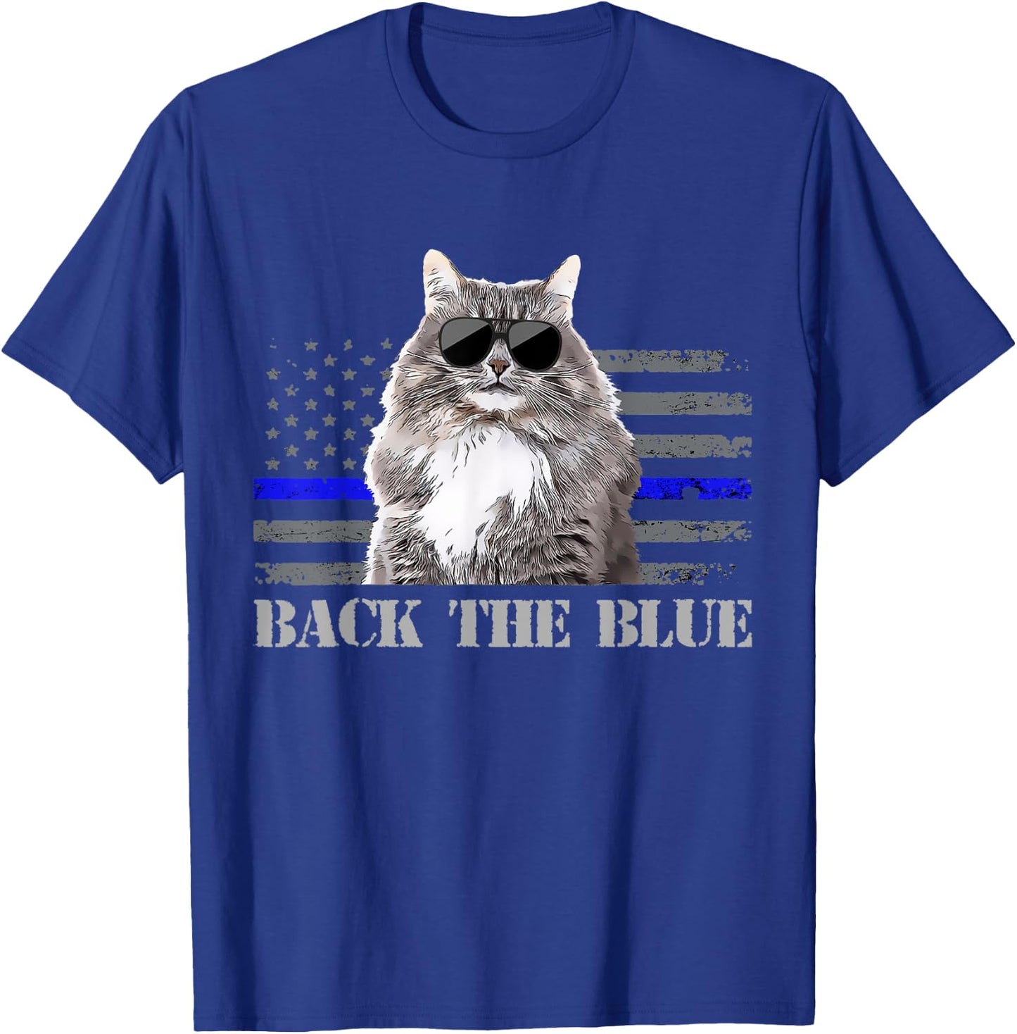 Back the Blue Police Cat Thin Blue Line American Flag Kids Men T-Shirt - T-Shirt | Royal