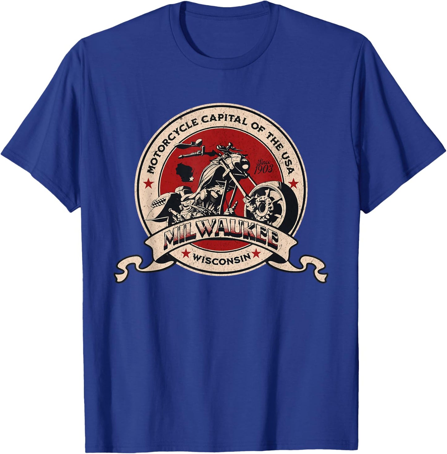 Milwaukee Wisconsin Motorcycle Capital of the USA Logo T-Shirt - T-Shirt | Royal