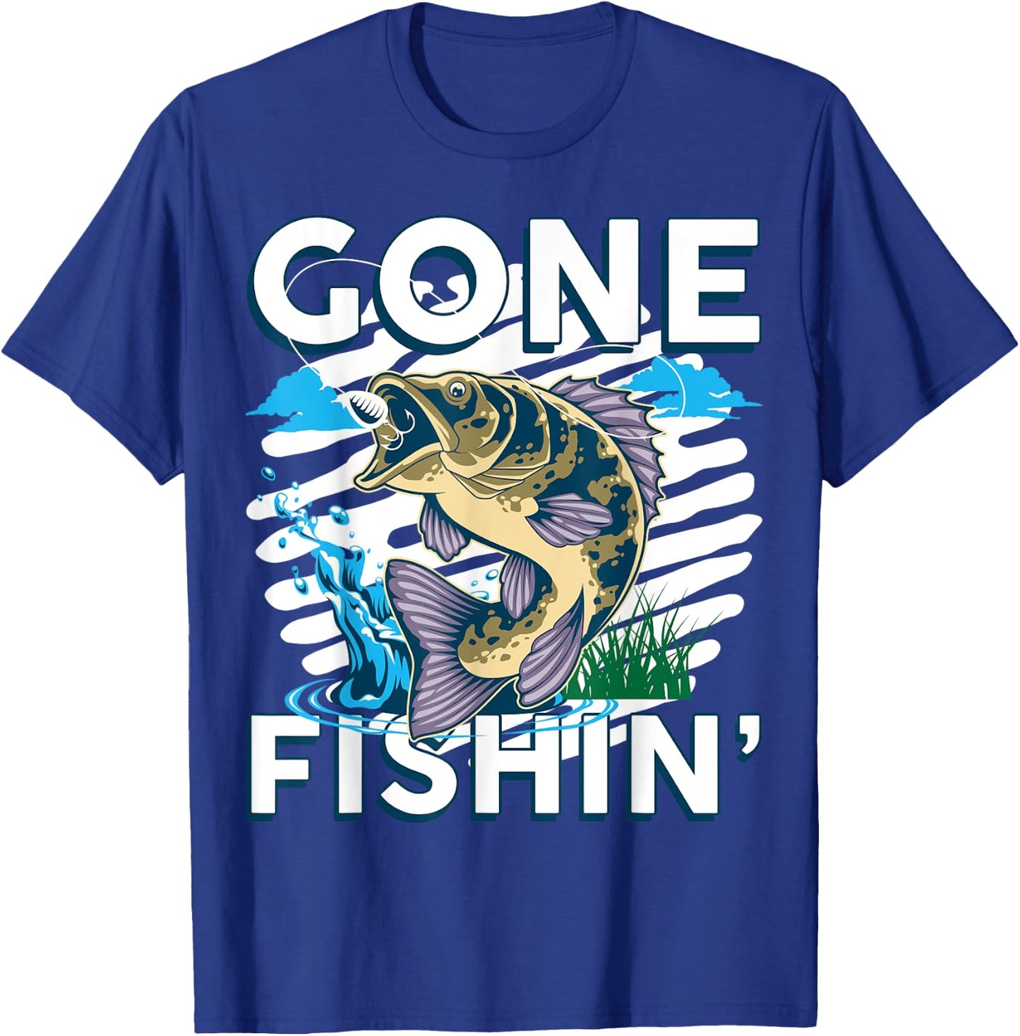 Fishing Gone Fishing Funny Bass Fish Fisherman Dad T-Shirt - T-Shirt | Royal