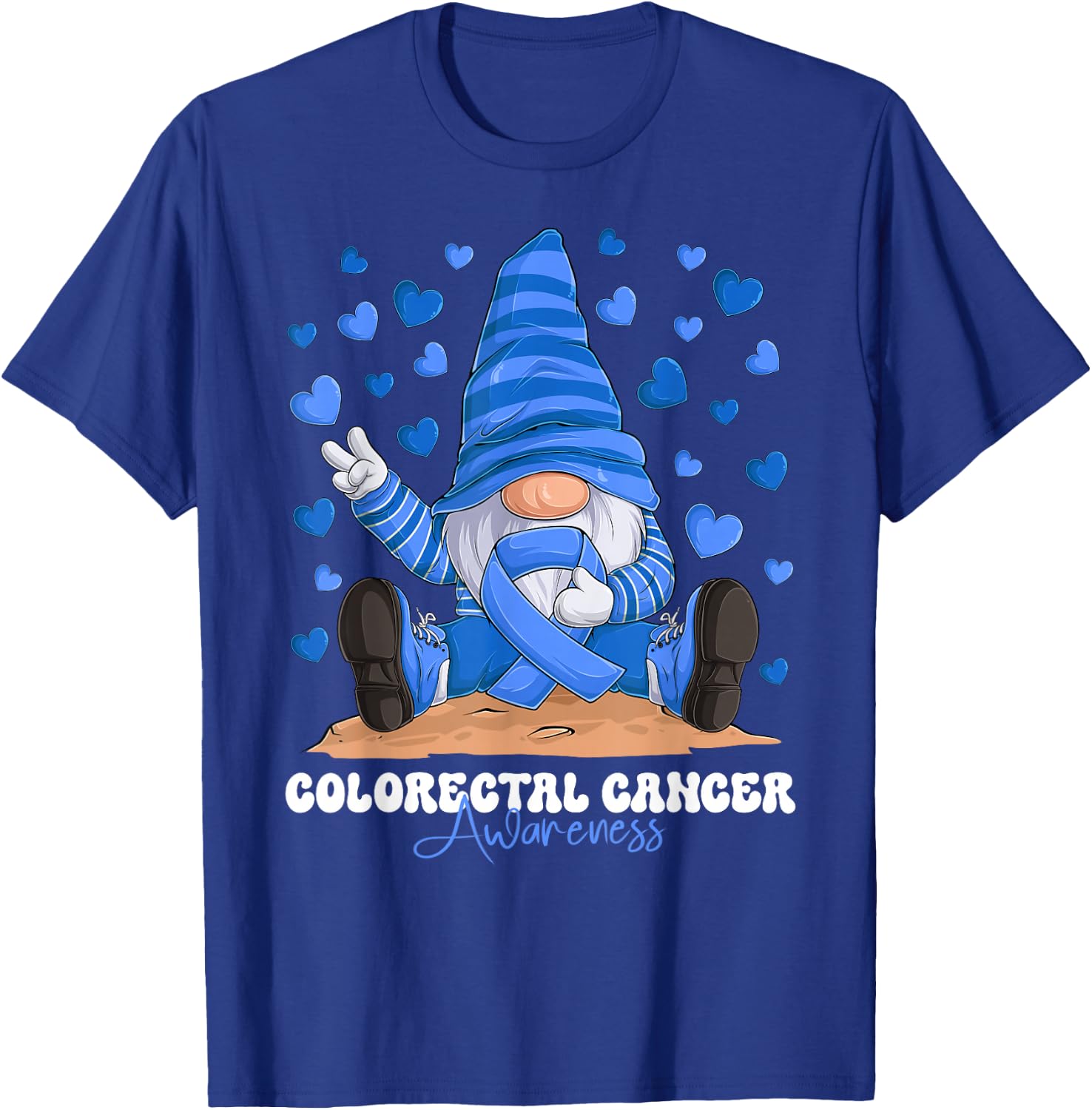 Colorectal Cancer Awareness Month Blue Ribbon Gnome T-Shirt - T-Shirt | Royal