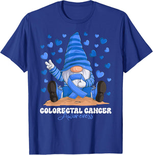 Colorectal Cancer Awareness Month Blue Ribbon Gnome T-Shirt - T-Shirt | Royal