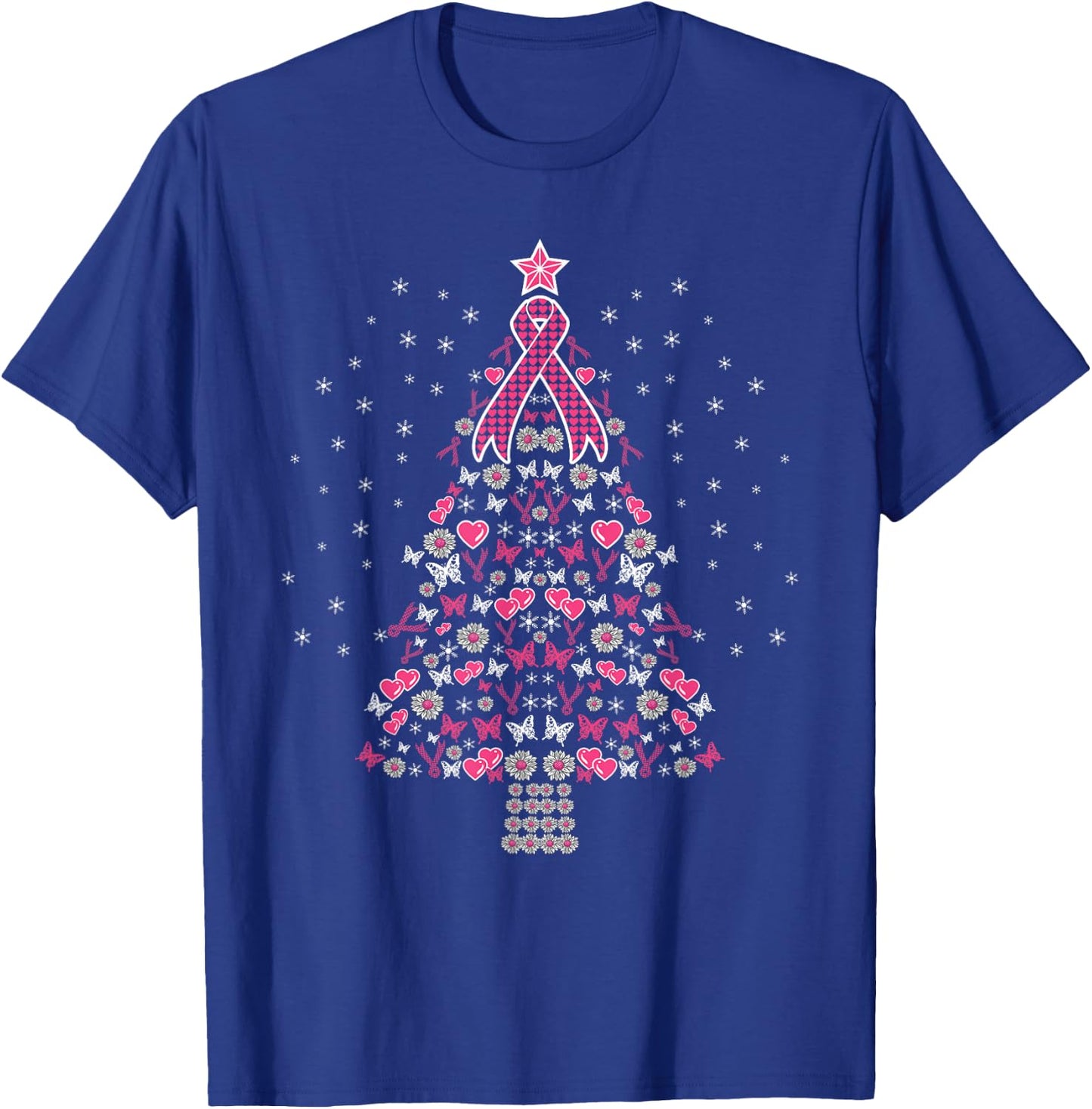 Breast Cancer Christmas Tree Breast Cancer Awareness T-Shirt - T-Shirt | Royal