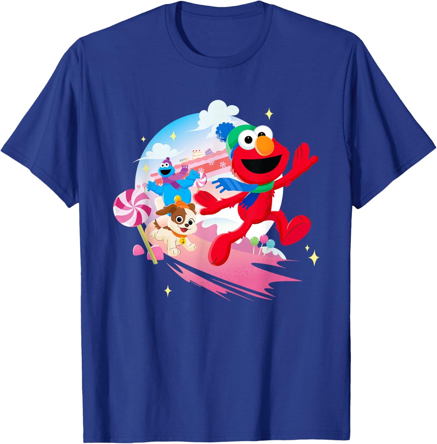Sesame Street Holiday Cheer With Elmo, Tango, Cookie Monster T-Shirt - T-Shirt | Royal