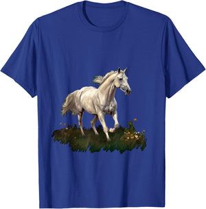 White horse style realistic painting on a meadow T-Shirt - T-Shirt | Royal