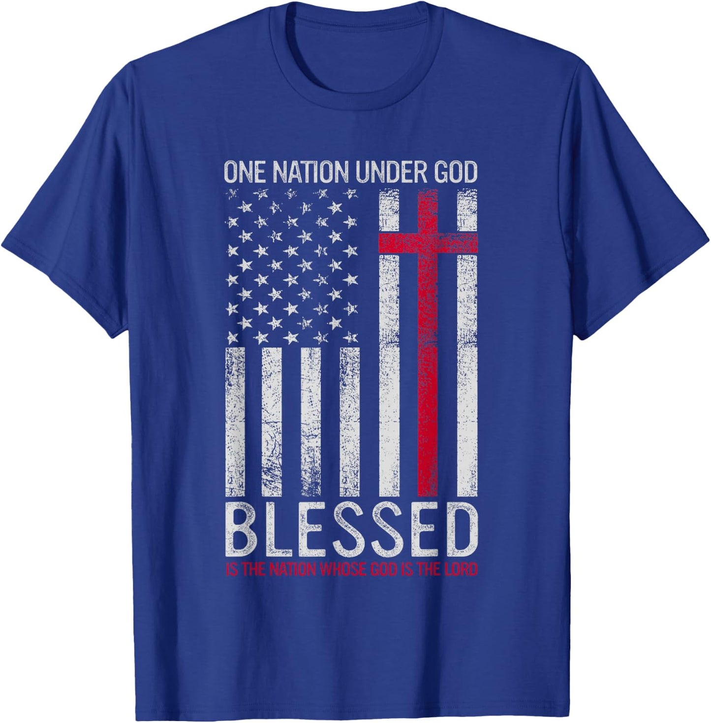 One Nation Under God Jesus Blessed American Flag 4th of July T-Shirt - T-Shirt | Royal