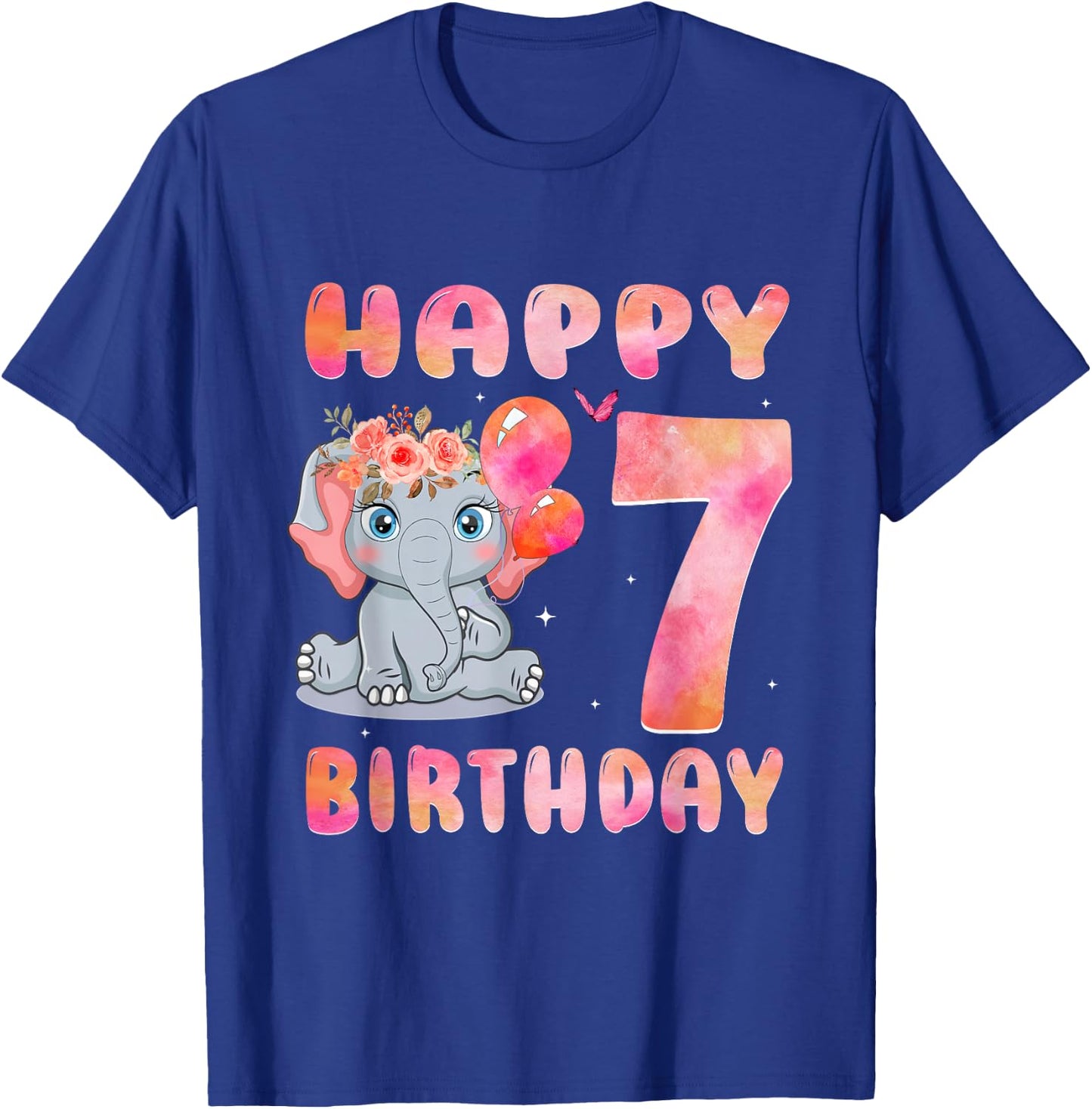 Happy Birthday 7th Elephant Girl Baby Kid 7 Year Old T-Shirt - T-Shirt | Royal