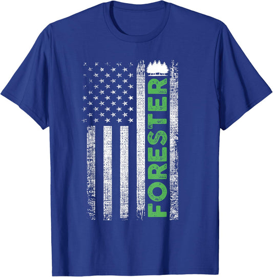 Forest Forestry Worker American Flag Forester T-Shirt - T-Shirt | Royal