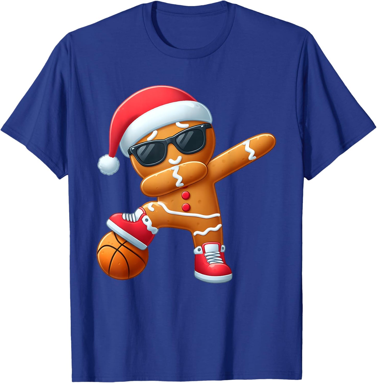 Christmas Dabbing Gingerbread Santa Hat Basketball Pajama T-Shirt - T-Shirt | Royal