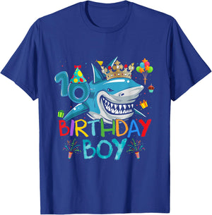10th Birthday Shark Ocean Theme Party 10 Years Old For Boy T-Shirt - T-Shirt | Royal