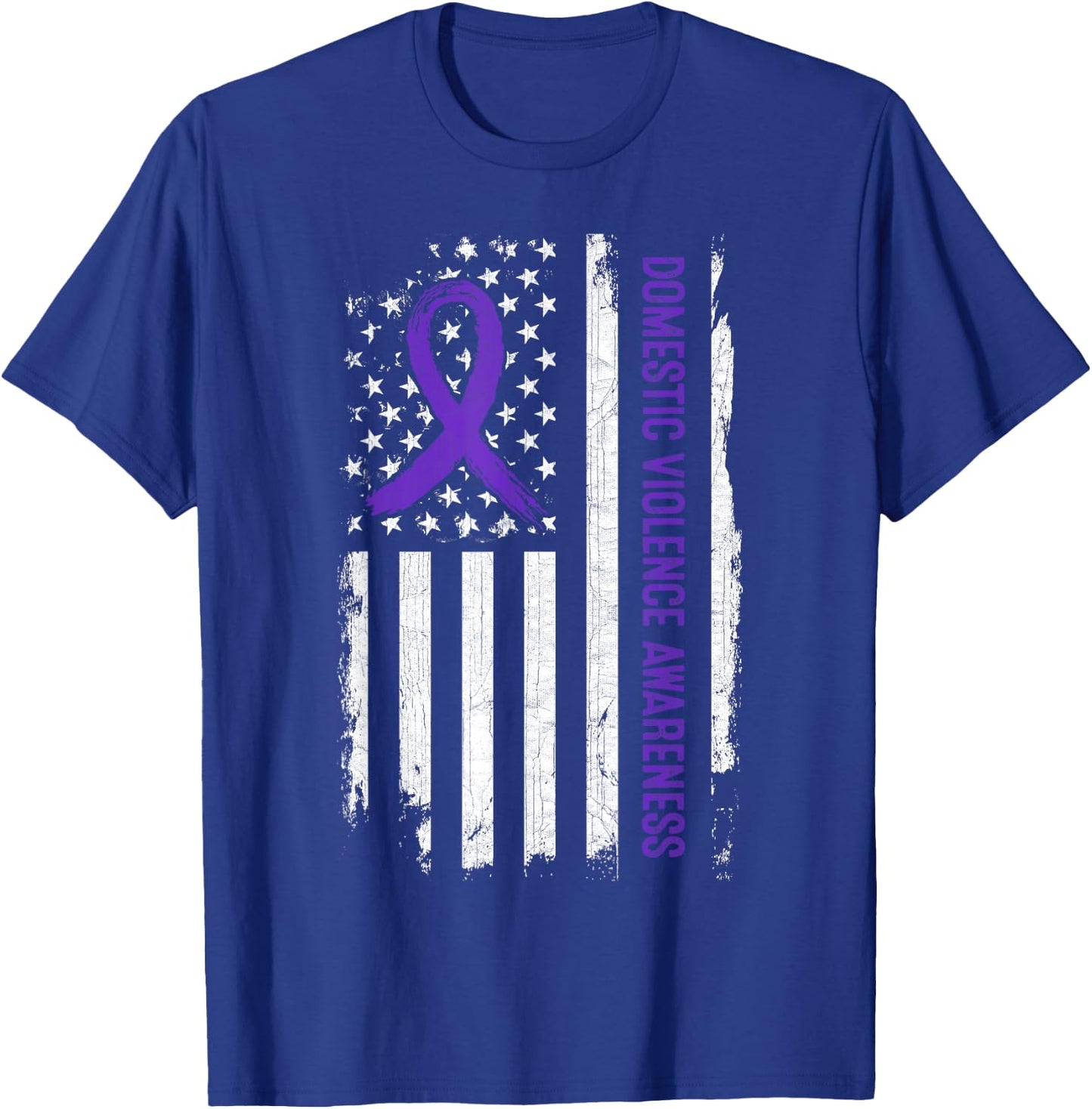 Domestic Violence Awareness American Flag - Purple Ribbon T-Shirt - T-Shirt | Royal