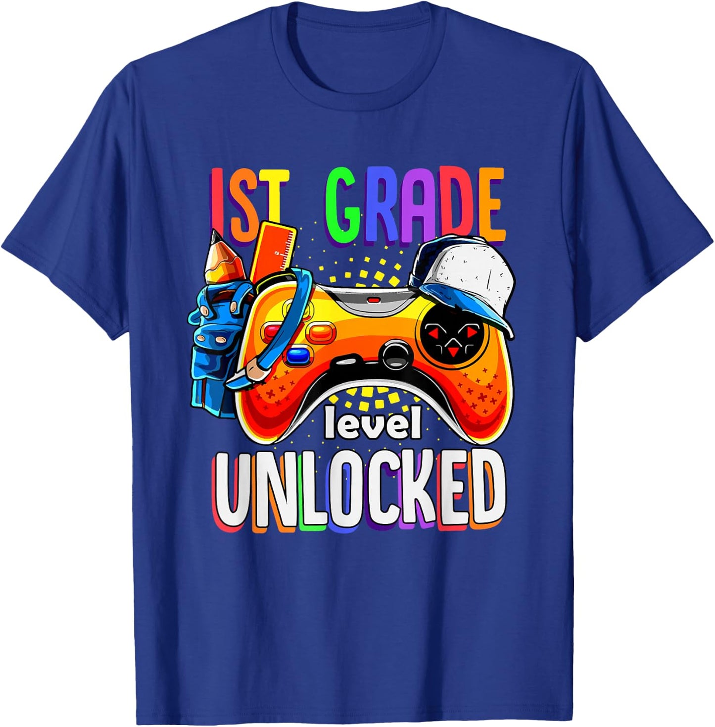 Gamer Back to School Gamepad 1st First Grade Level Unlocked T-Shirt - T-Shirt | Royal