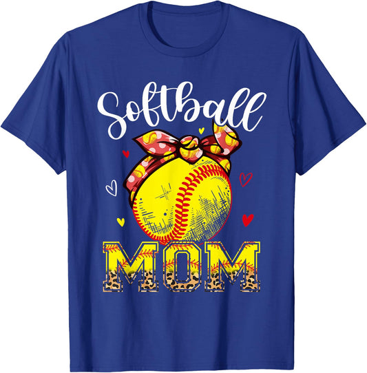 Softball Mom Headband Leopard Softball Ball Mothers Day Mama T-Shirt - T-Shirt | Royal