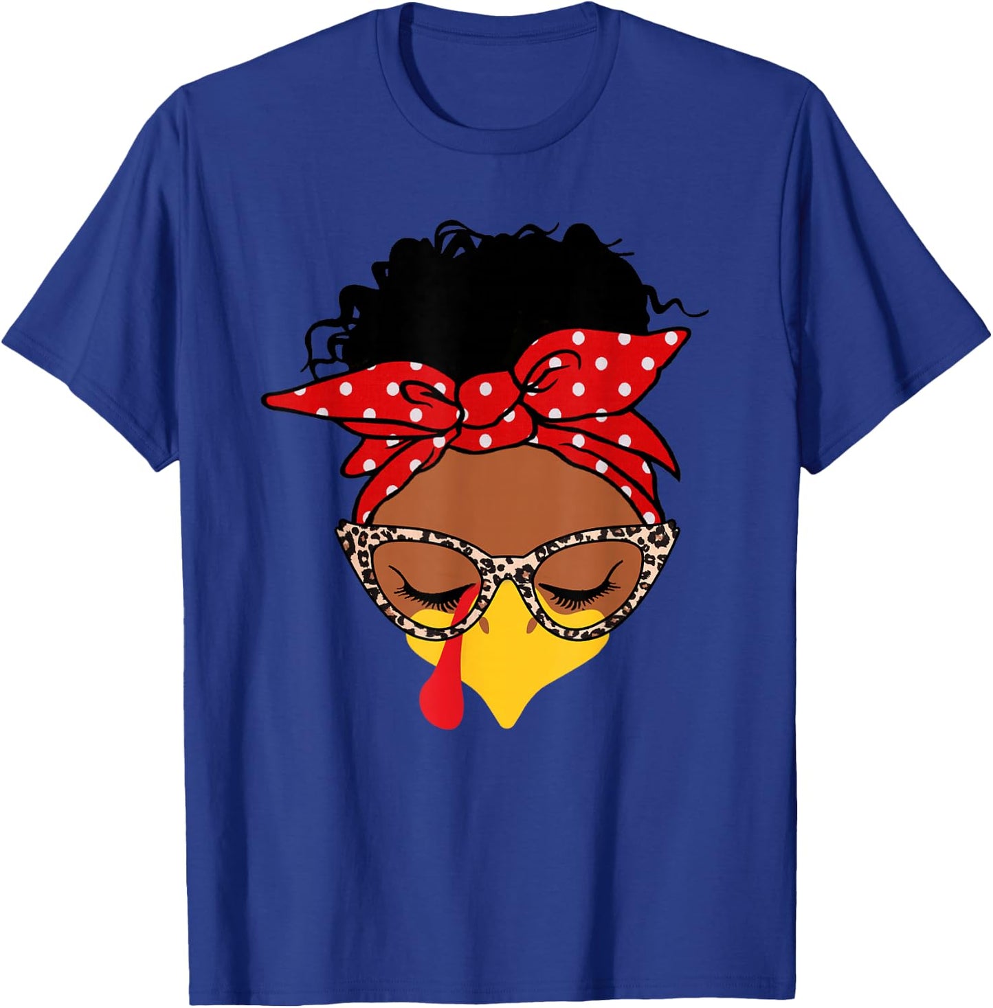 melanin messy bun Face Turkey funny Thanksgiving T-Shirt - T-Shirt | Royal