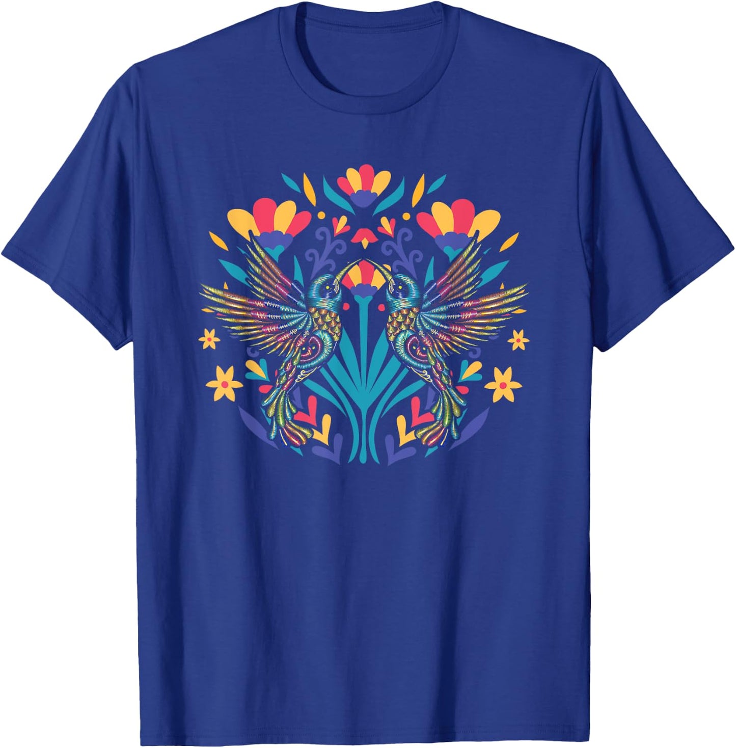 Floral Bird Otomi Mexican Embroidery Style Mexicano Mexicana T-Shirt - T-Shirt | Royal