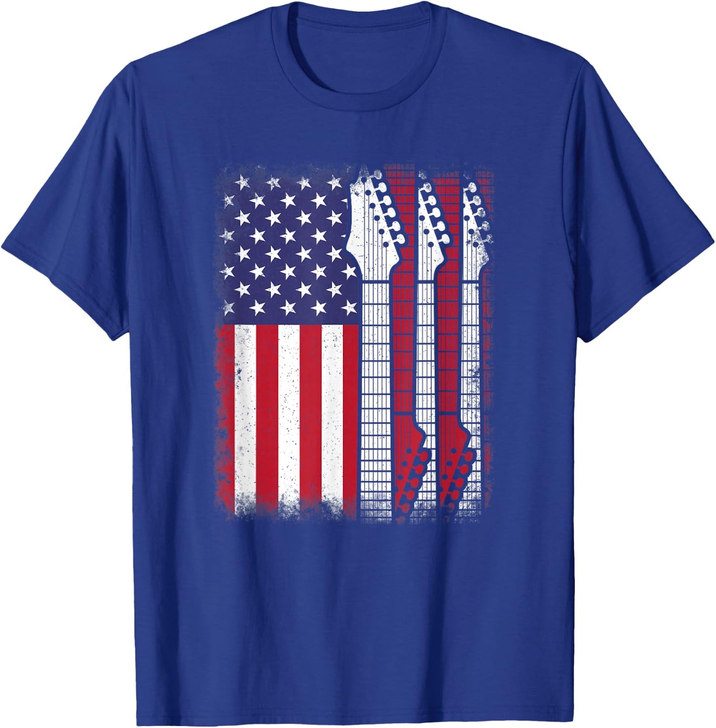 American Flag Electric Guitar Bass Guitarist Rock Music Men T-Shirt - T-Shirt | Royal