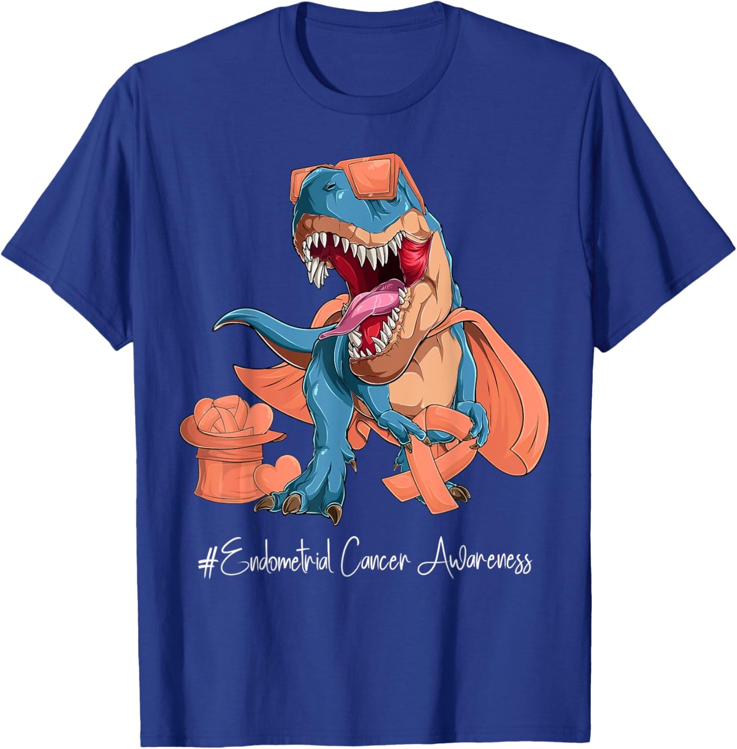 Endometrial Cancer Awareness Month Peach Ribbon Trex T-Shirt - T-Shirt | Royal