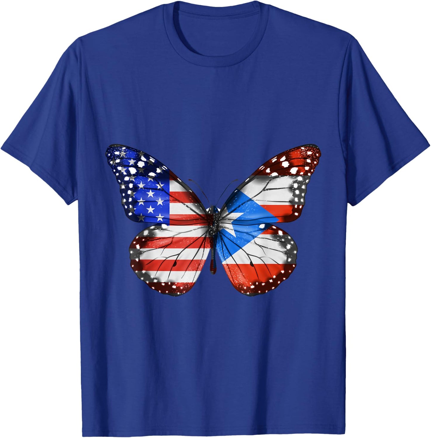 American Puerto Rican Flag Butterfly T-Shirt - T-Shirt | Royal