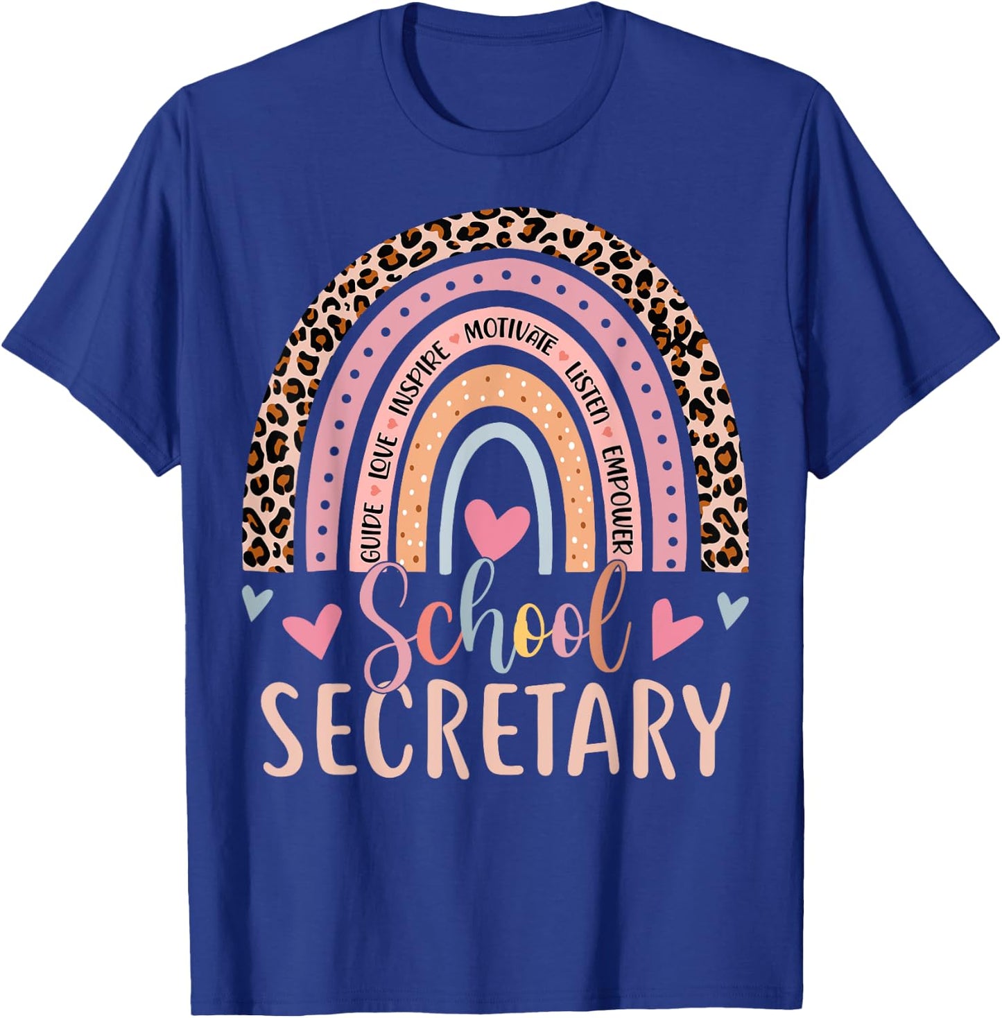 Funny School Secretary Rainbow Leopard Print Front Office T-Shirt - T-Shirt | Royal
