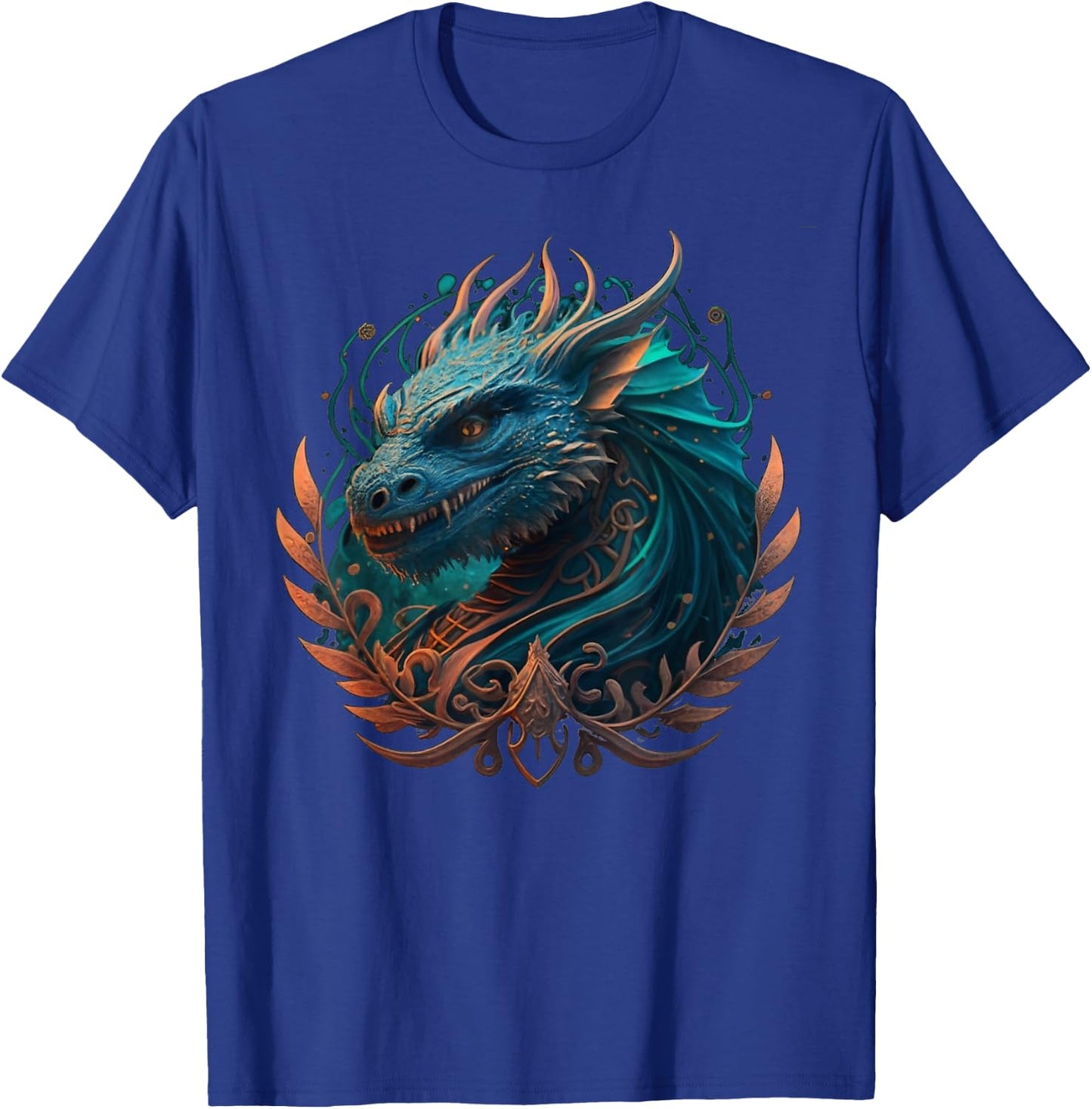 Mystical dragons head with curlicues in turquoise, drawing T-Shirt - T-Shirt | Royal