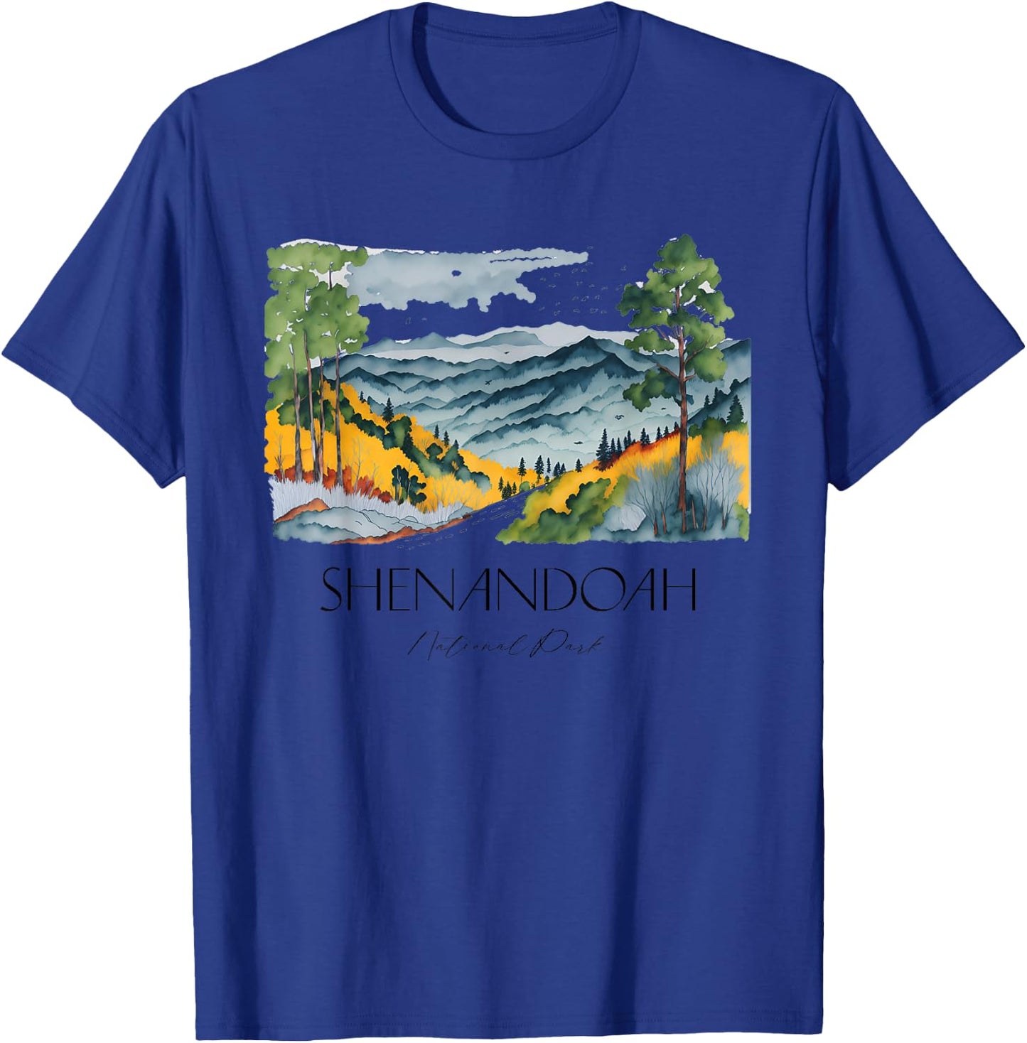 Cool Shenandoah National Park Hiking Watercolor Graphic T-Shirt - T-Shirt | Royal