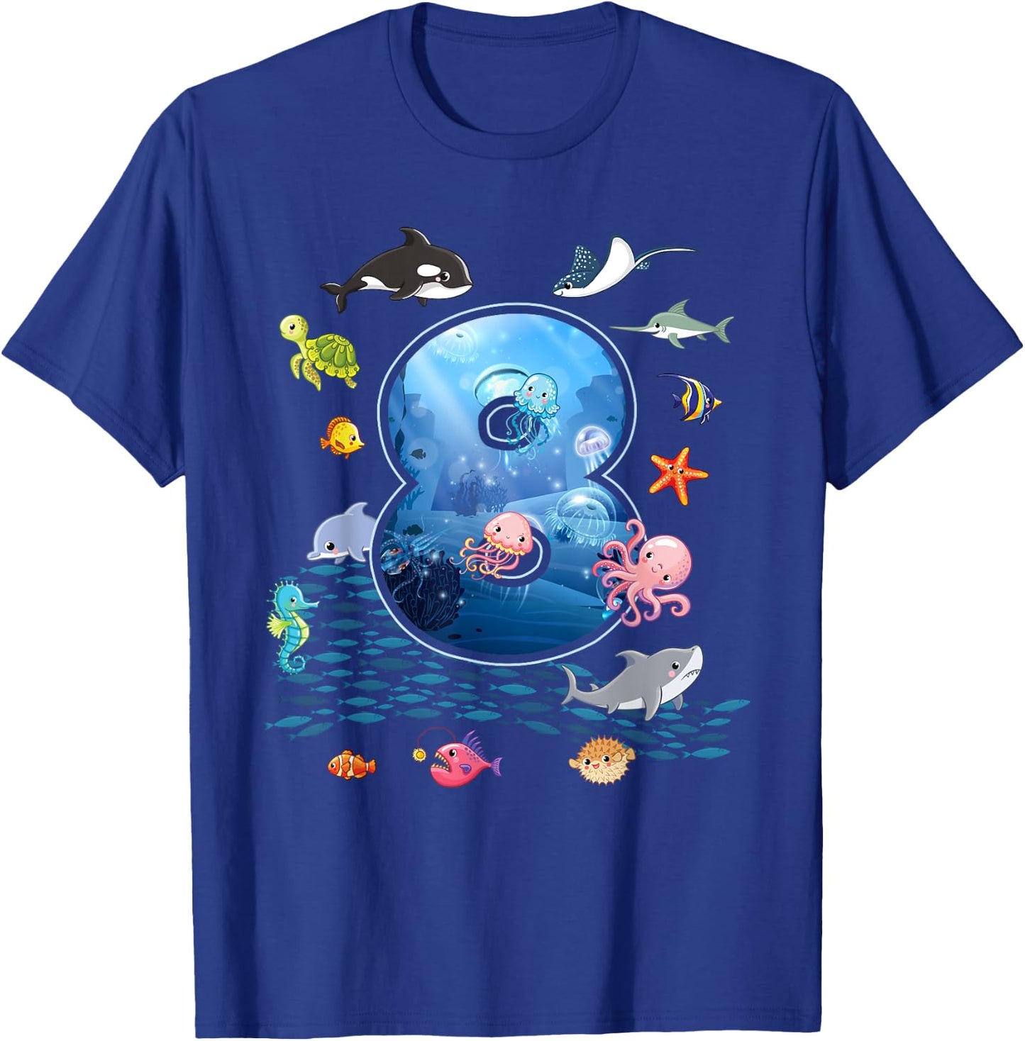 8th Birthday Aquarium Sea Aquatic Animals Lover Boys Girls T-Shirt - T-Shirt | Royal