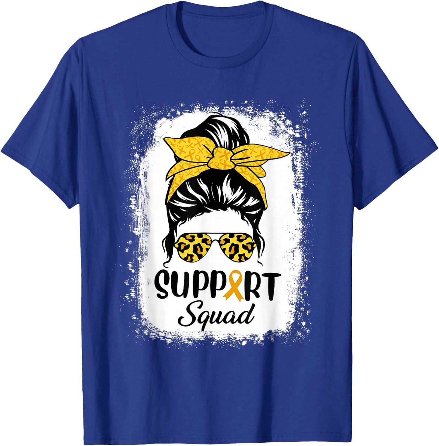 Messy Bun Glasses Support Squad Childhood Cancer Awareness T-Shirt - T-Shirt | Royal