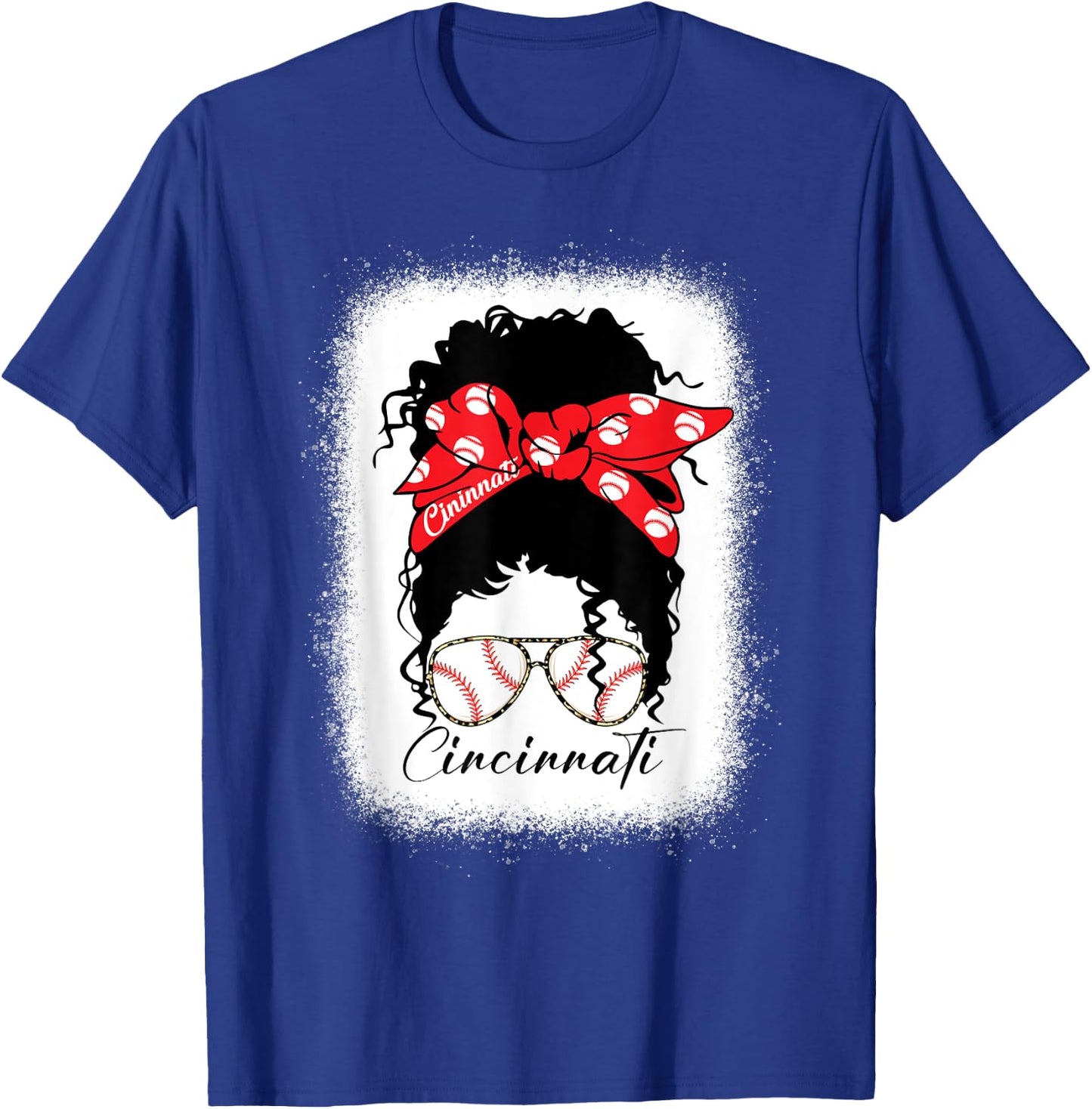 Cincinnati Messy Bun Bleached Baseball Fan I Love Cincinnati T-Shirt - T-Shirt | Royal
