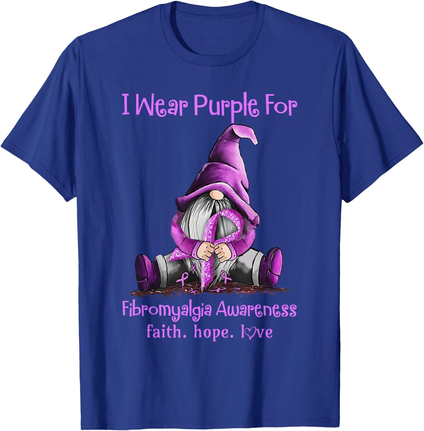 I Wear Purple Gnomes Ribbon Fibromyalgia Awareness T-Shirt - T-Shirt | Royal