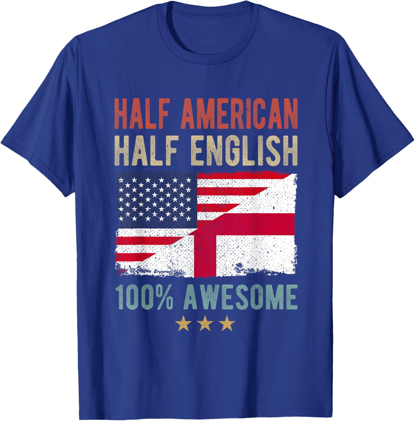 USA England Flag Half American Half English T-Shirt - T-Shirt | Royal