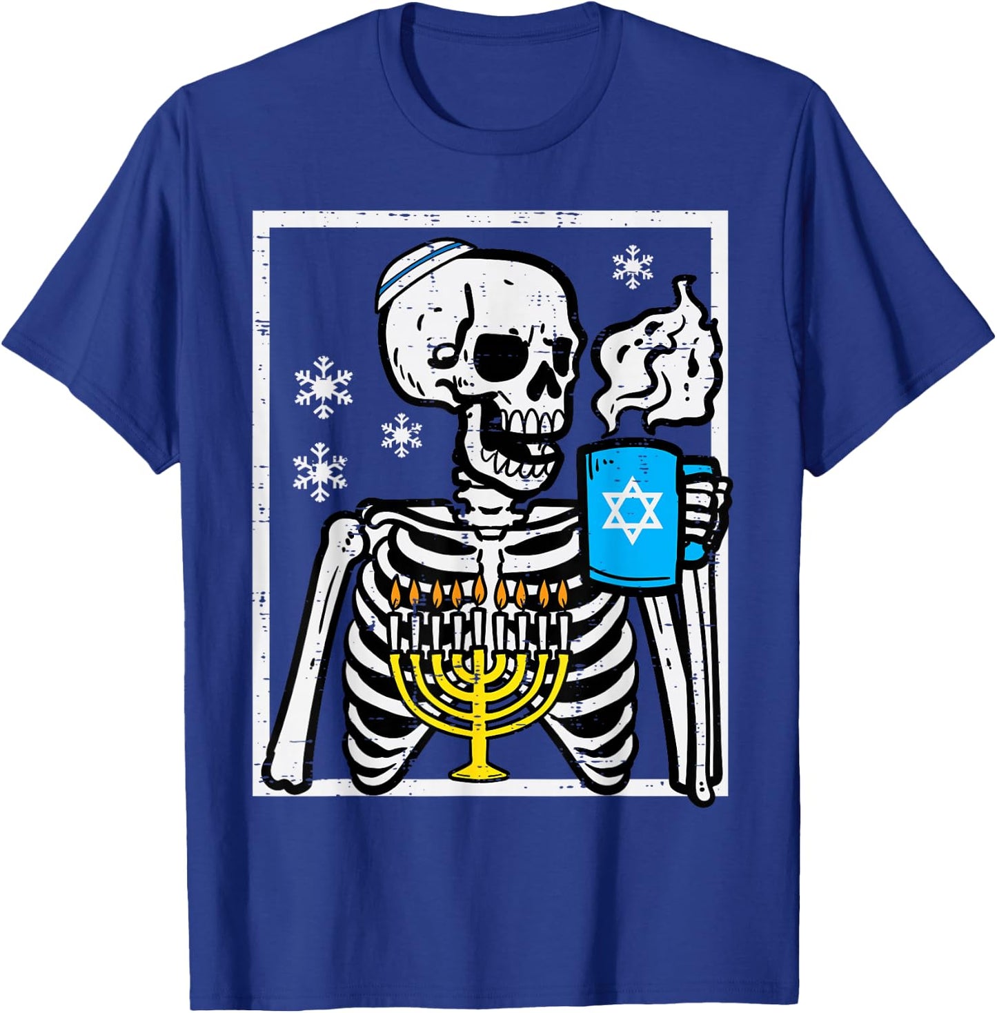 Hanukkah Skeleton Coffee Chanukah Jewish Festival Men Women T-Shirt - T-Shirt | Royal