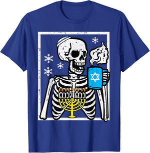 Hanukkah Skeleton Coffee Chanukah Jewish Festival Men Women T-Shirt - T-Shirt | Royal