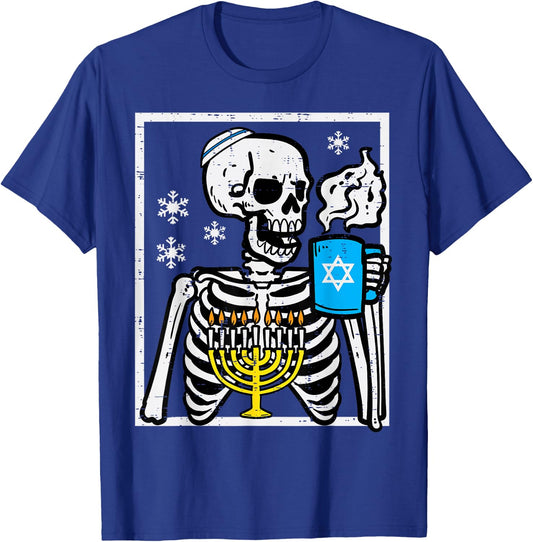 Hanukkah Skeleton Coffee Chanukah Jewish Festival Men Women T-Shirt - T-Shirt | Royal