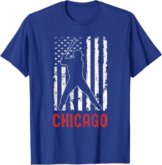 Chicago Illinois American Flag Baseball Weathered T-Shirt - T-Shirt | Royal