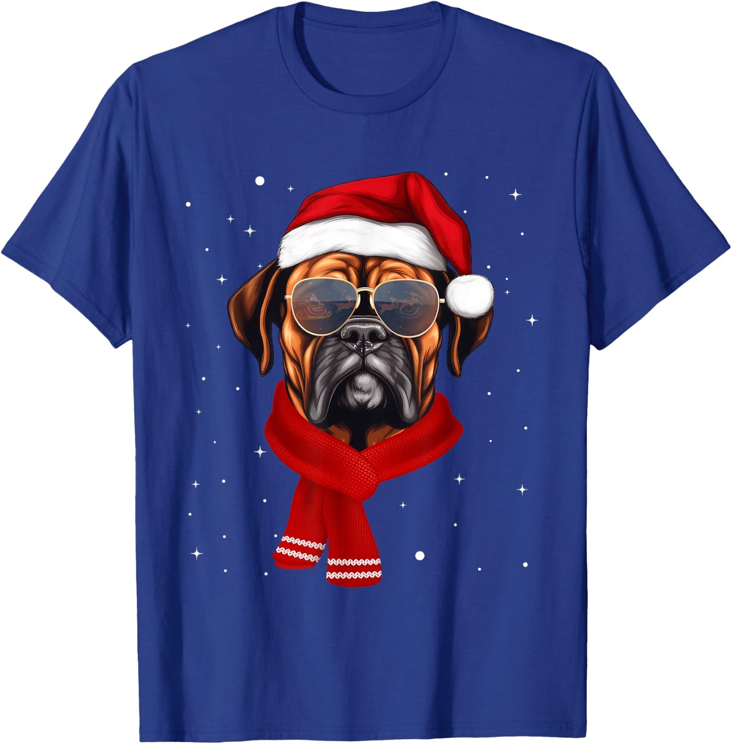 Funny Boxer Dog Christmas Lights Xmas Outfit Pajama Matching T-Shirt - T-Shirt | Royal