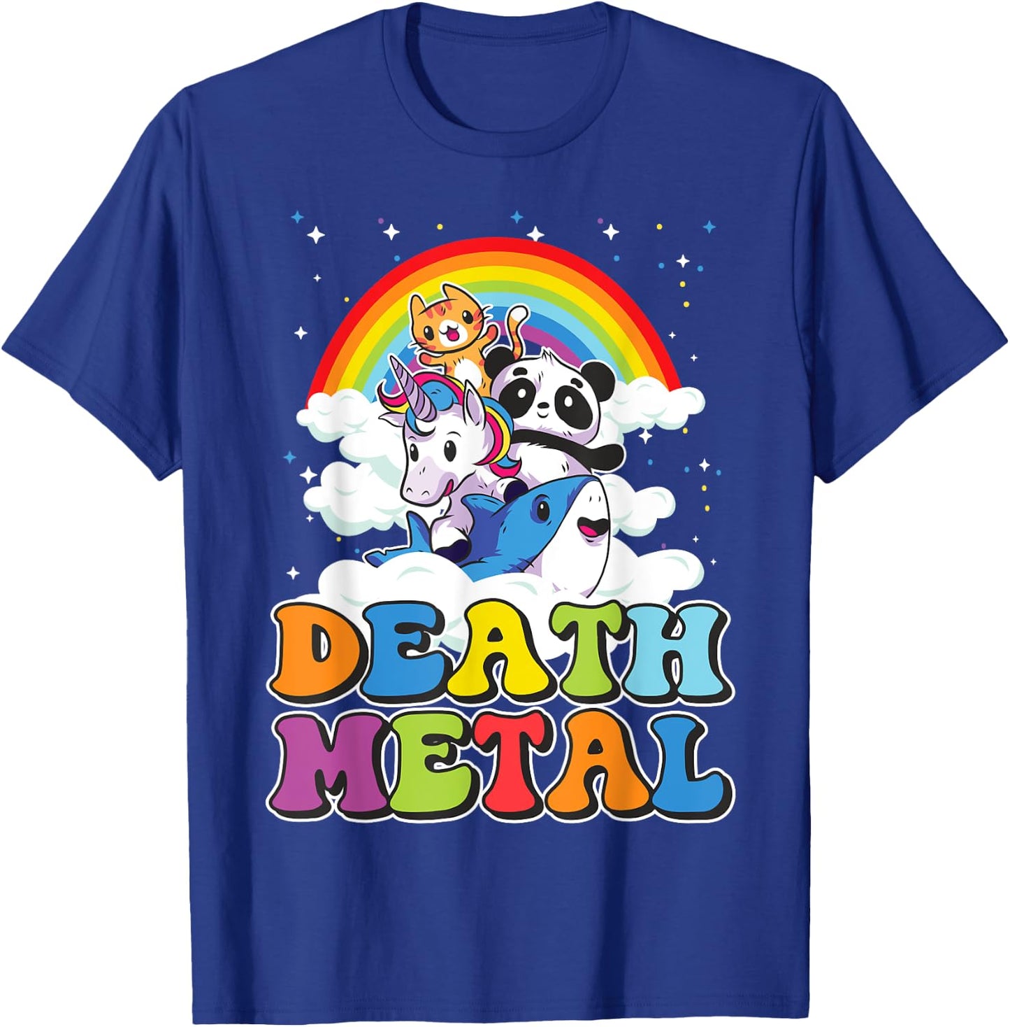 Retro Death Metal Cat Rainbow Unicorn Funny Heavy Metal T-Shirt - T-Shirt | Royal