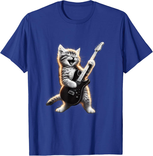Cat Playing Guitar - Funny Rock Music Guitar Cat T-Shirt - T-Shirt | Royal