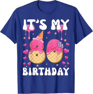 It's My 80th Birthday Ice Cream Cone Happy 80 Years Old Women Kids T-Shirt - T-Shirt | Royal